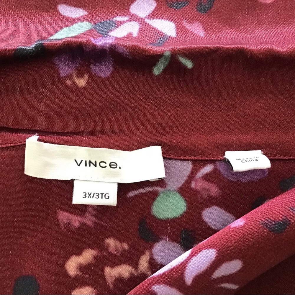 Vince Satin Shirtdress Forsythia Long Sleeve Deep Red Floral Size 3X - Picture 8 of 9